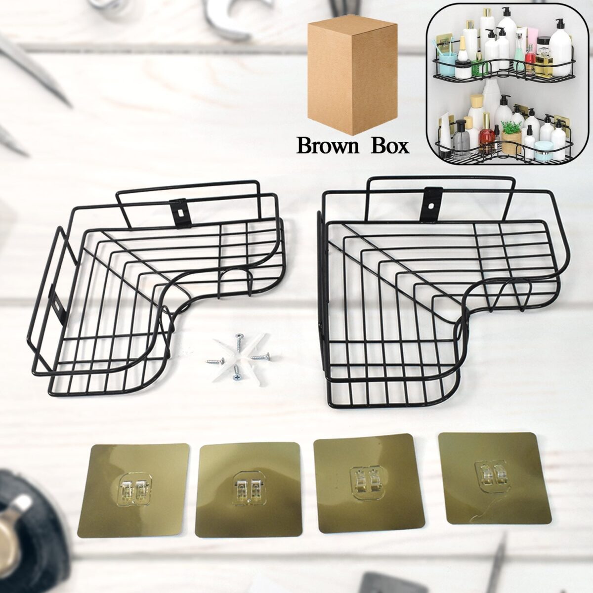 Metal Shower Shelf, Shower Shelf without Drilling (2 Pc) - Image 1
