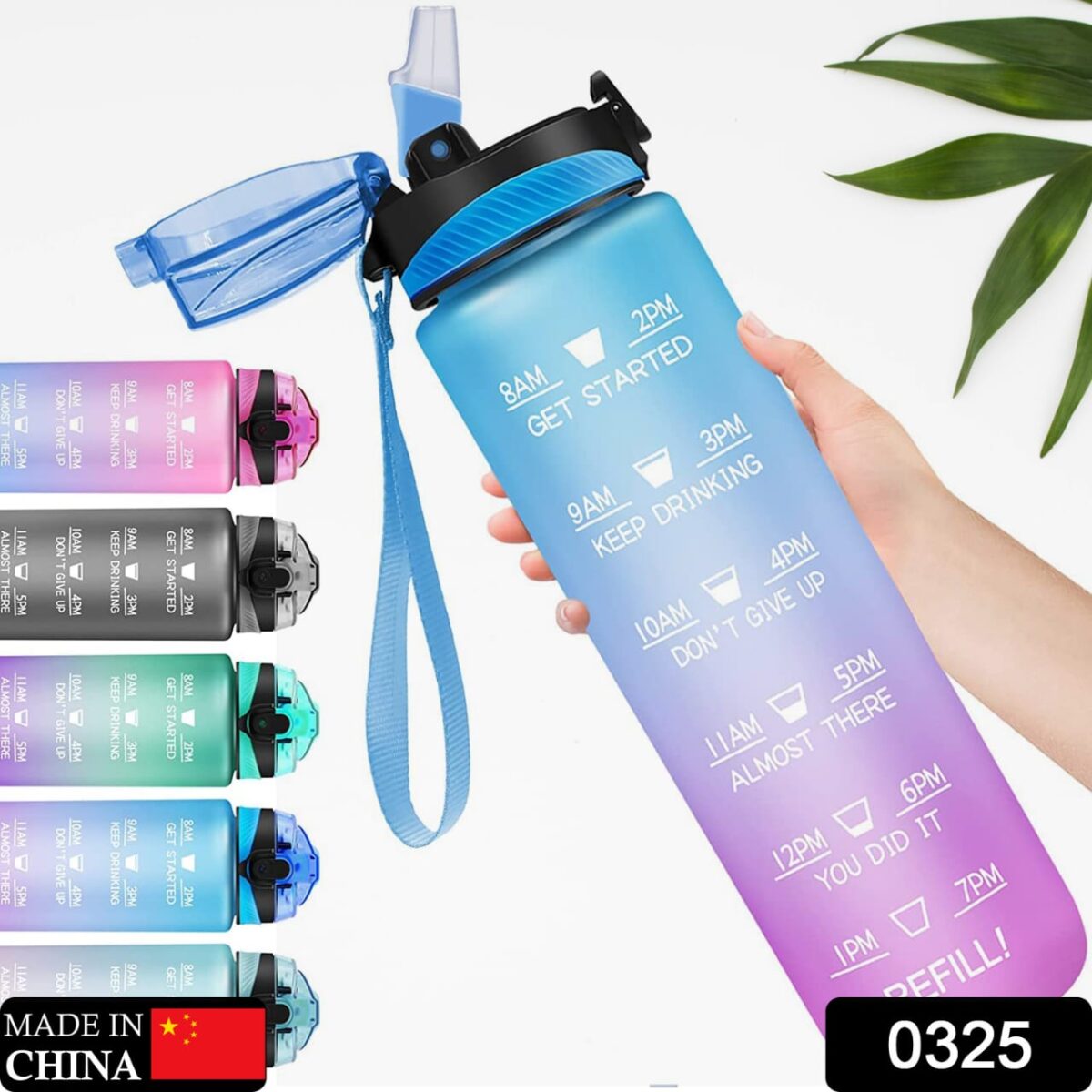 Motivational Water Bottle with Straw & Time Marker - Leakproof Tritan Portable Gym Bottle for Sports, Hiking & Camping - Image 1