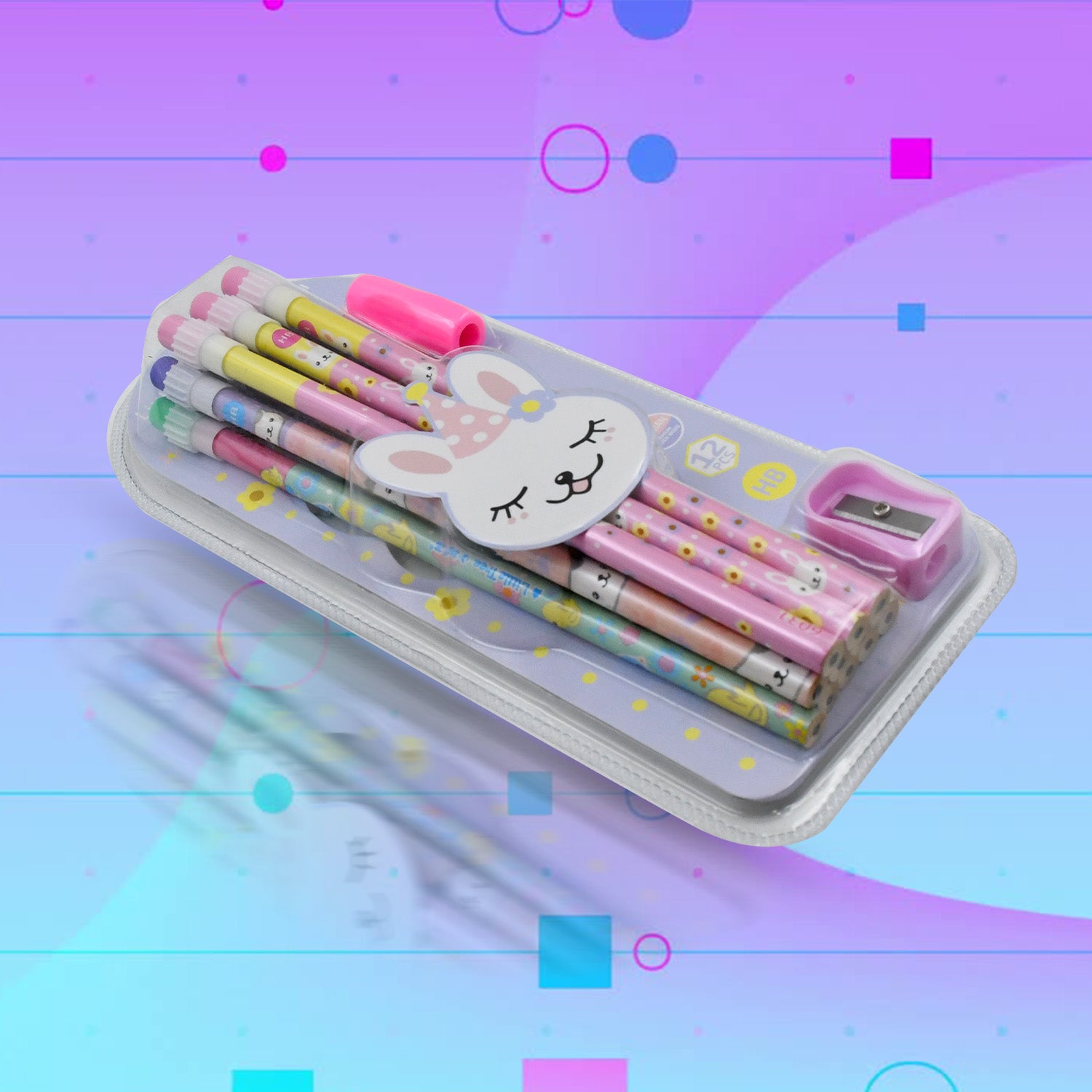 1_37c88df3-29cf-496d-b30f-ce300556c1ec.jpg Cute Rabbit Bear Drawing Graphite Writing Pencil Set with Pencil Sharpener & Eraser, Pencil and Eraser Set with Eraser for Kids, for Girls, Fancy School Stationary, Birthday Party Return Gift (14 Pc Set) - Image 6