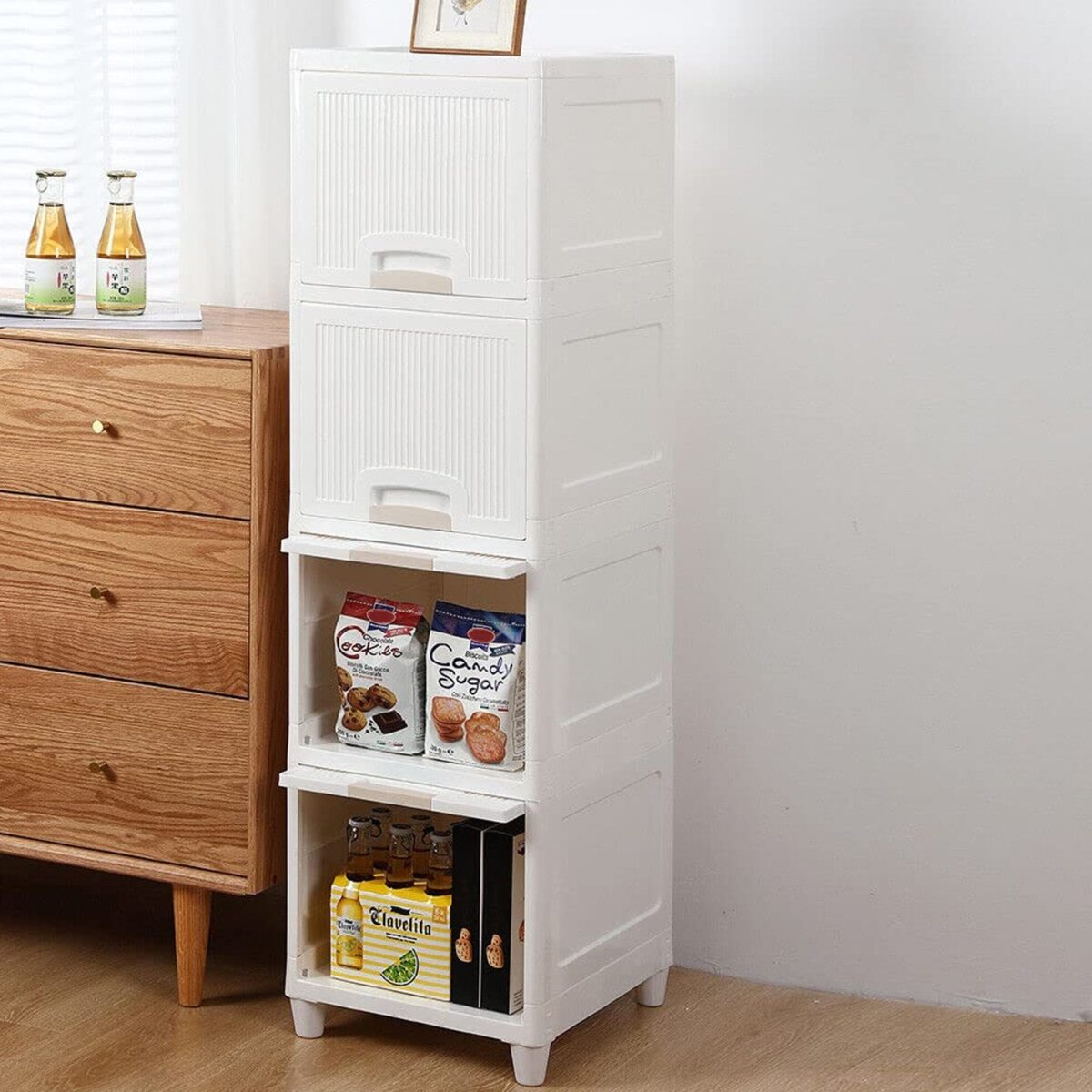 Multipurpose Storage Cabinet, Storage Solutions plastic drawers || Multi Layer Wardrobe Storage Drawers || Foldable Multipurpose Drawer Units For Kitchen, Bathroom, Bedroom, Cloth (4 Layer) - Image 1