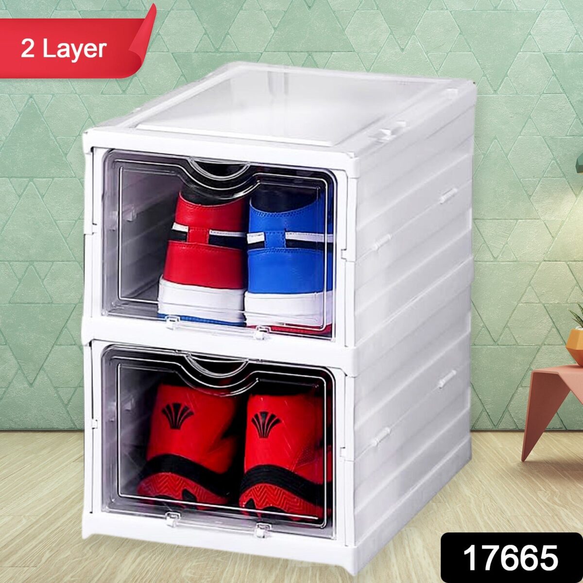 Stackable Multifunctional Storage, for Clothes Foldable Drawer Shelf Basket Utility Cart Rack Storage Organizer Cart for Kitchen, Pantry Closet, Bedroom, Bathroom, Laundry (2 / Layer 1 Pc) - Image 3