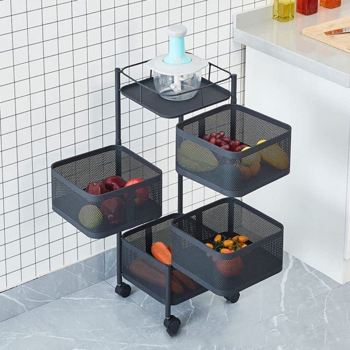 Metal High Quality Kitchen Trolley Kitchen Organizer Items and Kitchen Accessories Items for Kitchen Rack Square Design for Fruits & Vegetable Onion Storage Kitchen Trolley with Wheels (4 Layer) - Image 1