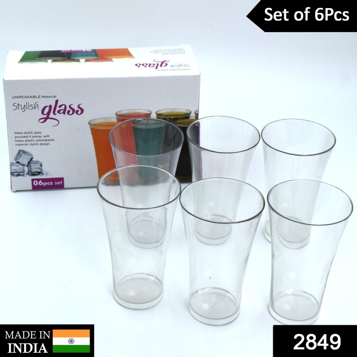 Plastic Drinking Glass Juice Glass Water Glass Set of 6 Transparent Glass - Image 2