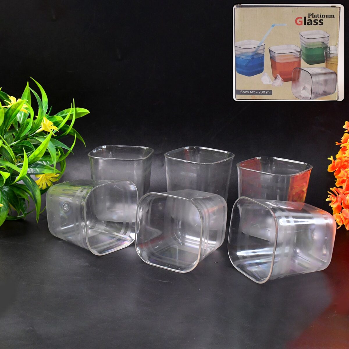 6pc Transparent Diamond Medium Serving Glass Set, Glass Set for Water, Juice etc - Image 1