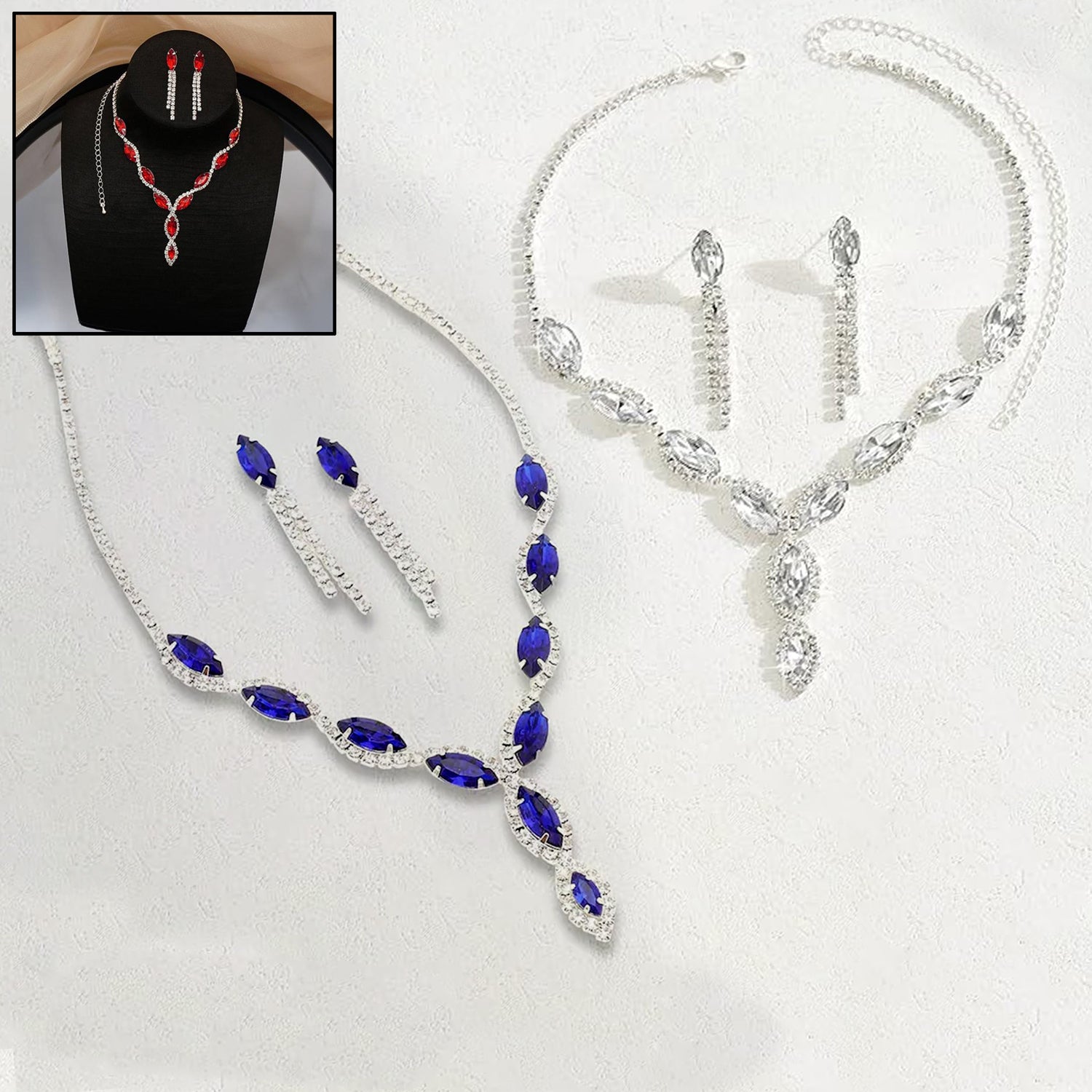 1_9496554b-2d82-47cd-a15c-7f31d6b87e16.jpg Necklace and Earrings Set Wedding Jewelry Set (1 Set / Mix Color) - Image 1