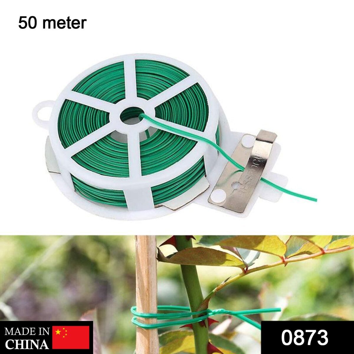 Plastic Twist Tie Wire Spool With Cutter For Garden Yard Plant 50m (Green) - Image 2