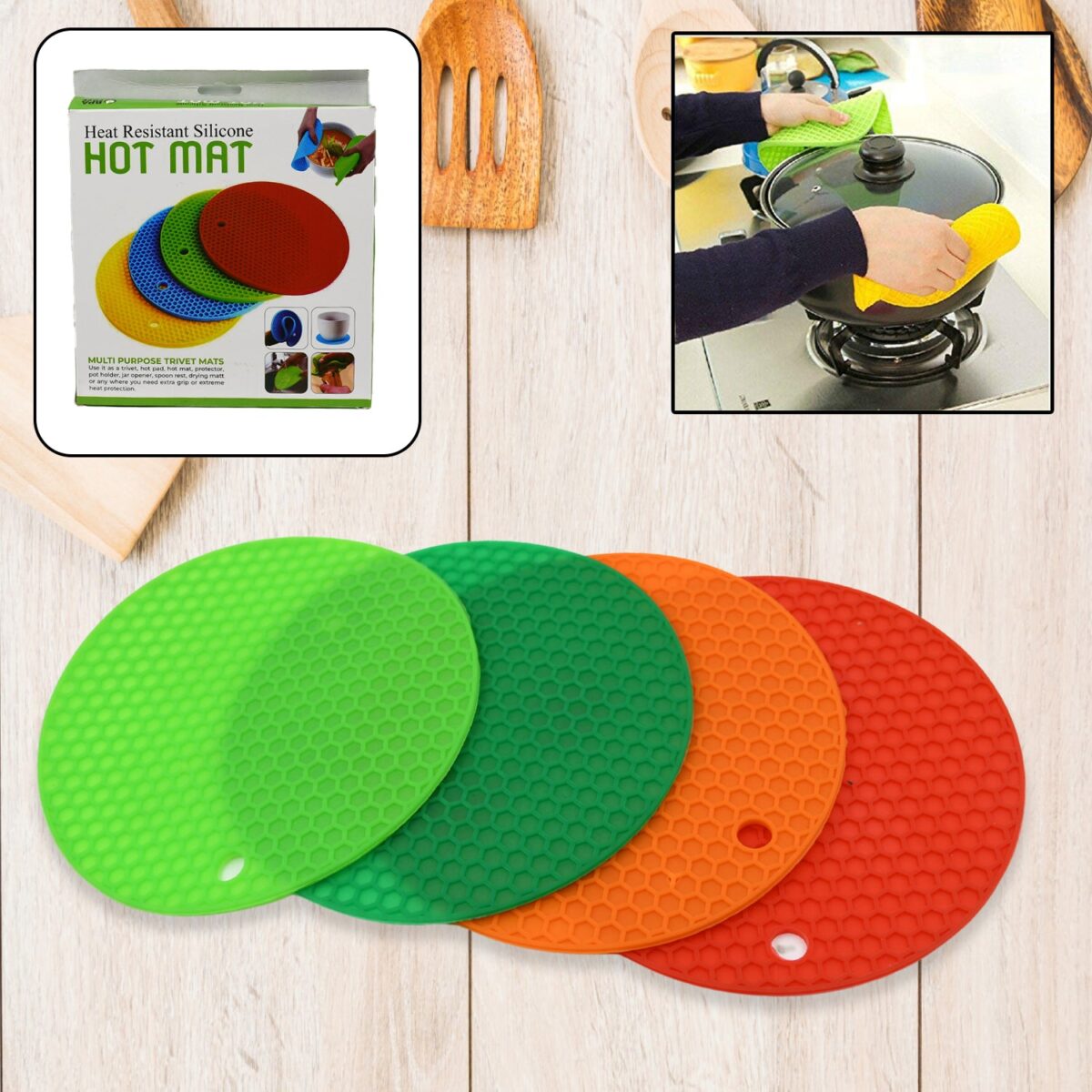 Silicon Hot Pot Mat Set - 4-Piece Heat-Resistant Trivets for Protecting Surfaces - Image 1