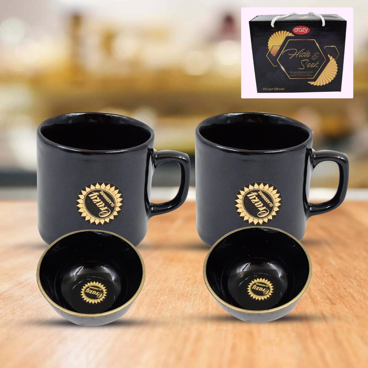 Hide & Seek Ceramic Tea / cups With Round Serving Bowl (4 Pcs set) - Image 1