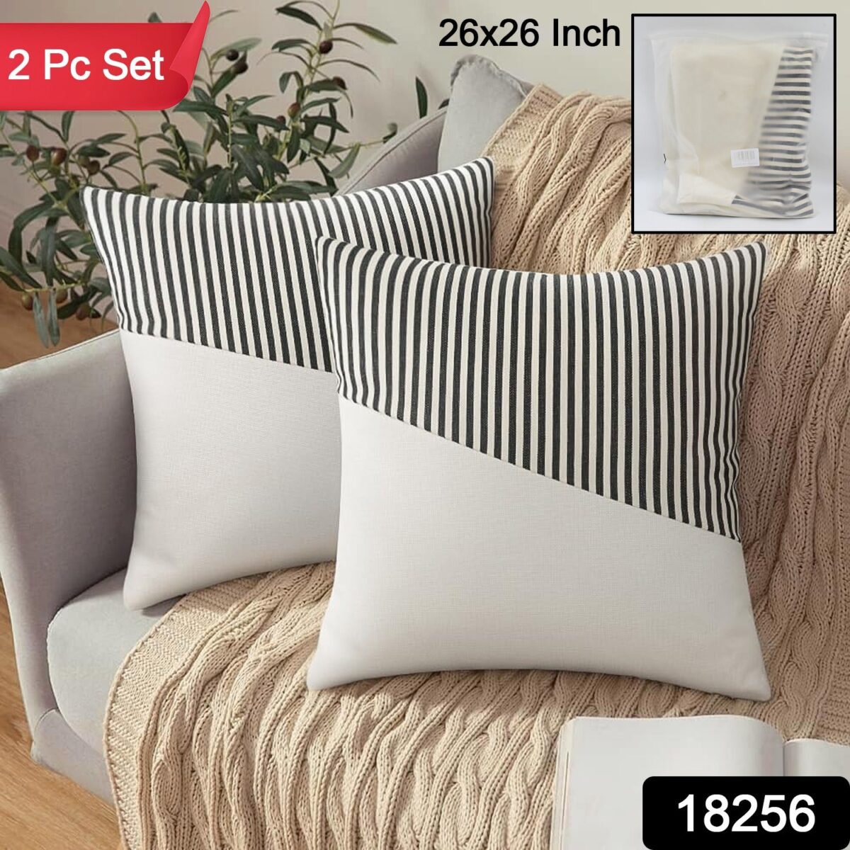 Decorative Pillow Covers Cushion Cases Soft Cotton (26 Ãƒâ€” 26 Inch / 1 Pair / 2 Pc) - Image 2