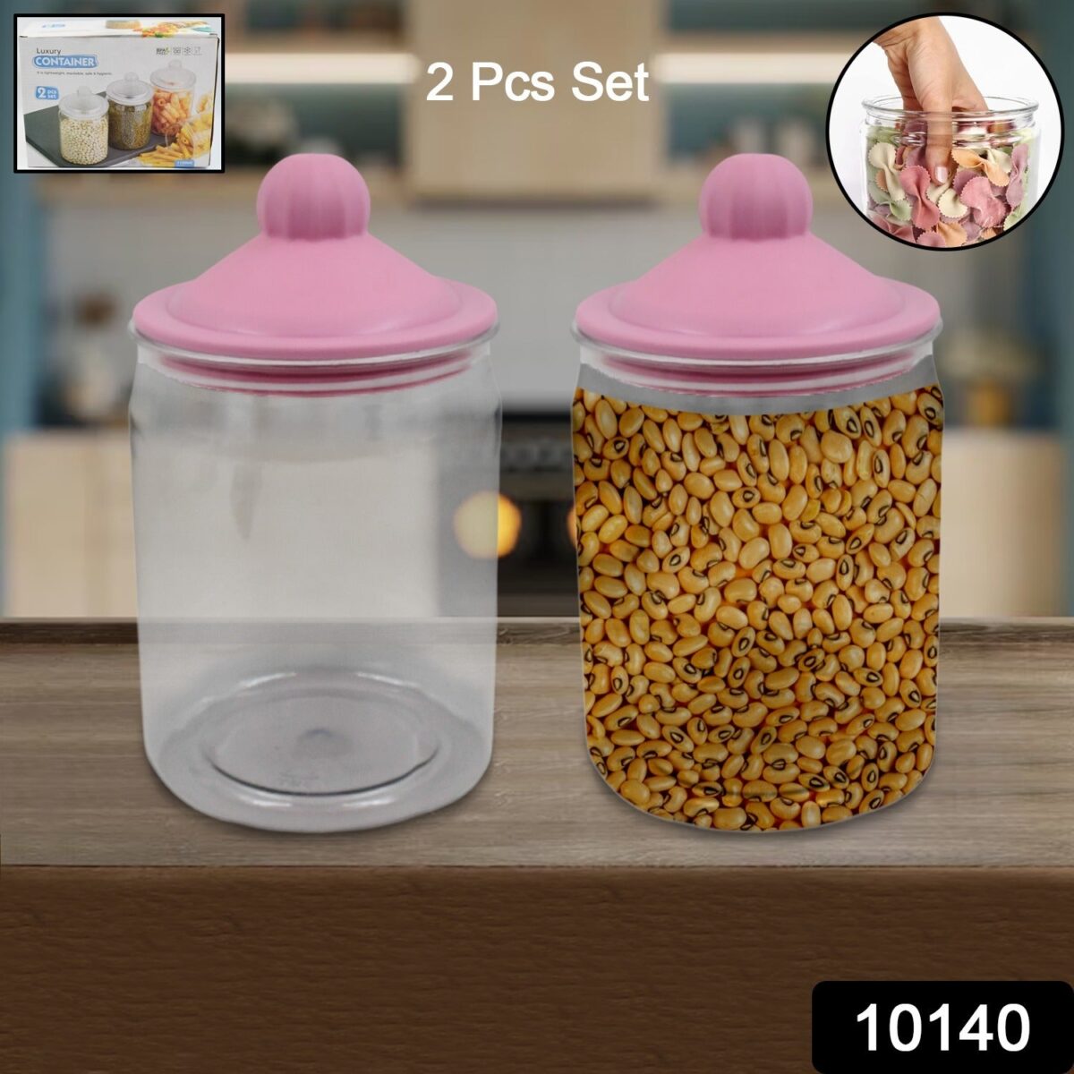 Transparent Kitchen Plastic Container/ Jar Set (2 Pcs Set / 1100 ML Approx) - Image 2