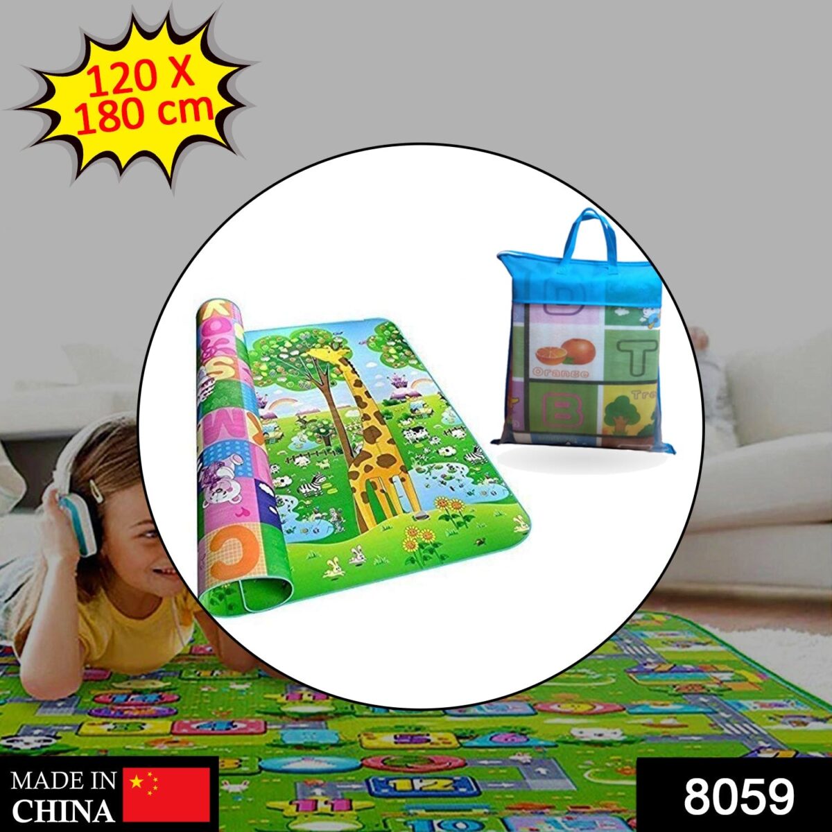 Waterproof Double Side Baby Play Floor Mat for Kids Home With Bag (Size 120 x 180cm) - Image 2