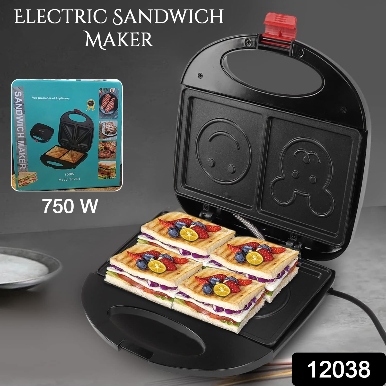 21df1db2-13f1-4cae-b097-4646355bad51.jpg Double Sided Heating 750W Electric Sandwich Maker (1 Pc) - Image 2
