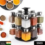 All New Square 16 Bottle Design 360 Degree Revolving Spice Rack Container Condiment, Pieces Set, Square Small Container - Image 2