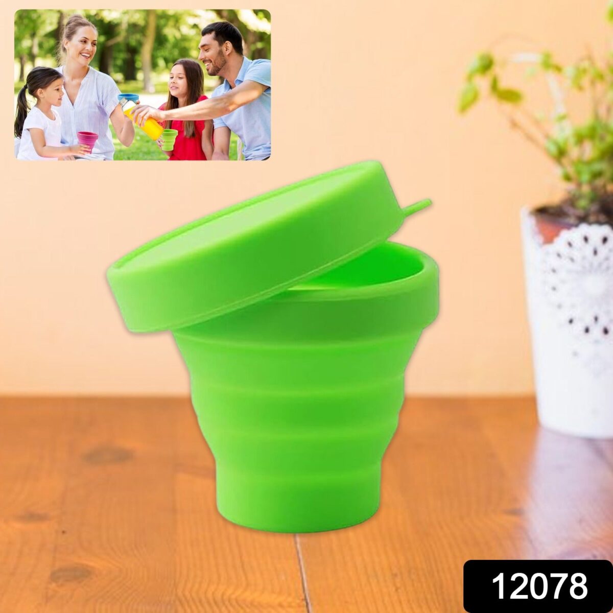 Round Silicone Foldable Glass / Cup, Foldable Travel Mug With Lid (1 Pc) - Image 2