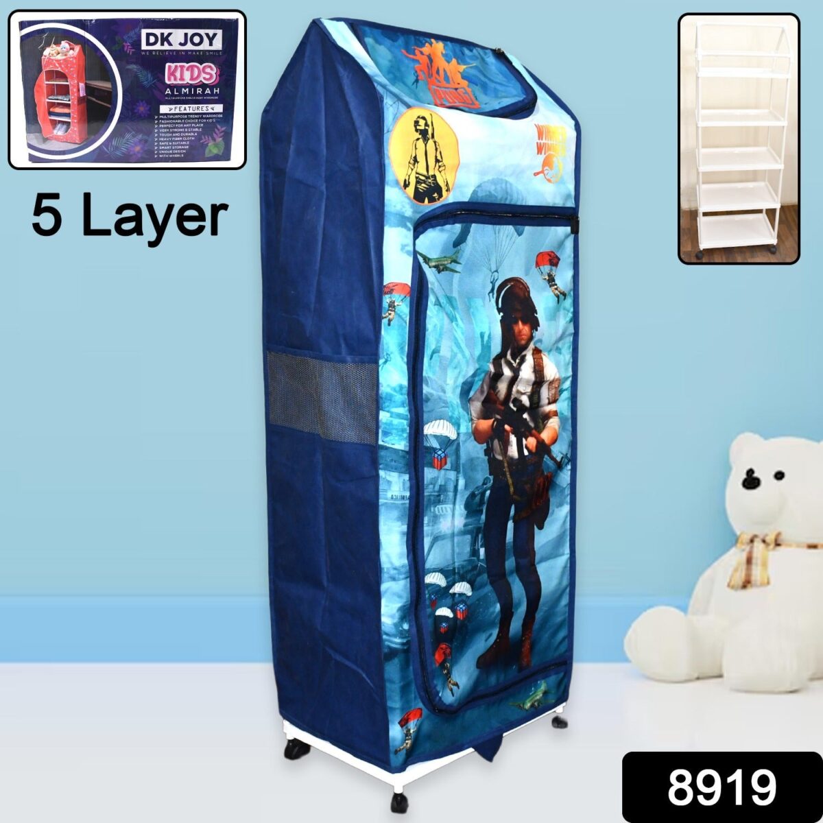 Multi Purpose Foldable Baby Wardrobe / Toy Box 5 Shelves Cartoon Printed - Image 2