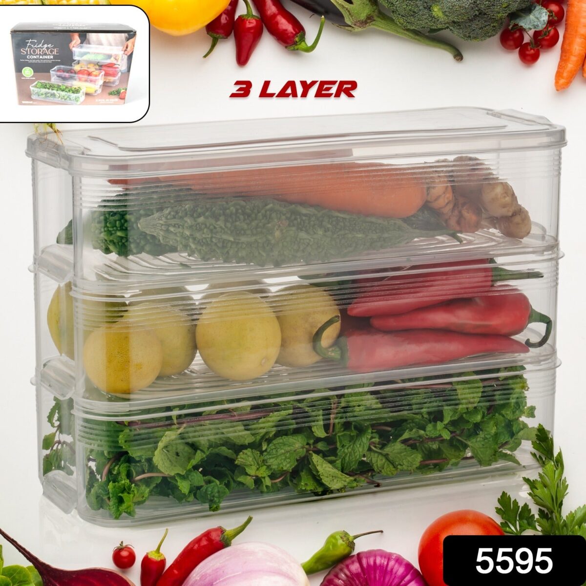 3 Fridge Storage Container, Fridge Organizer with Lid Stackable Fridge Storage Containers Plastic Freezer Storage Containers for Fish, Meat, Vegetables, Fruits, Pack of 3pcs, 1500ML Approx - Image 3