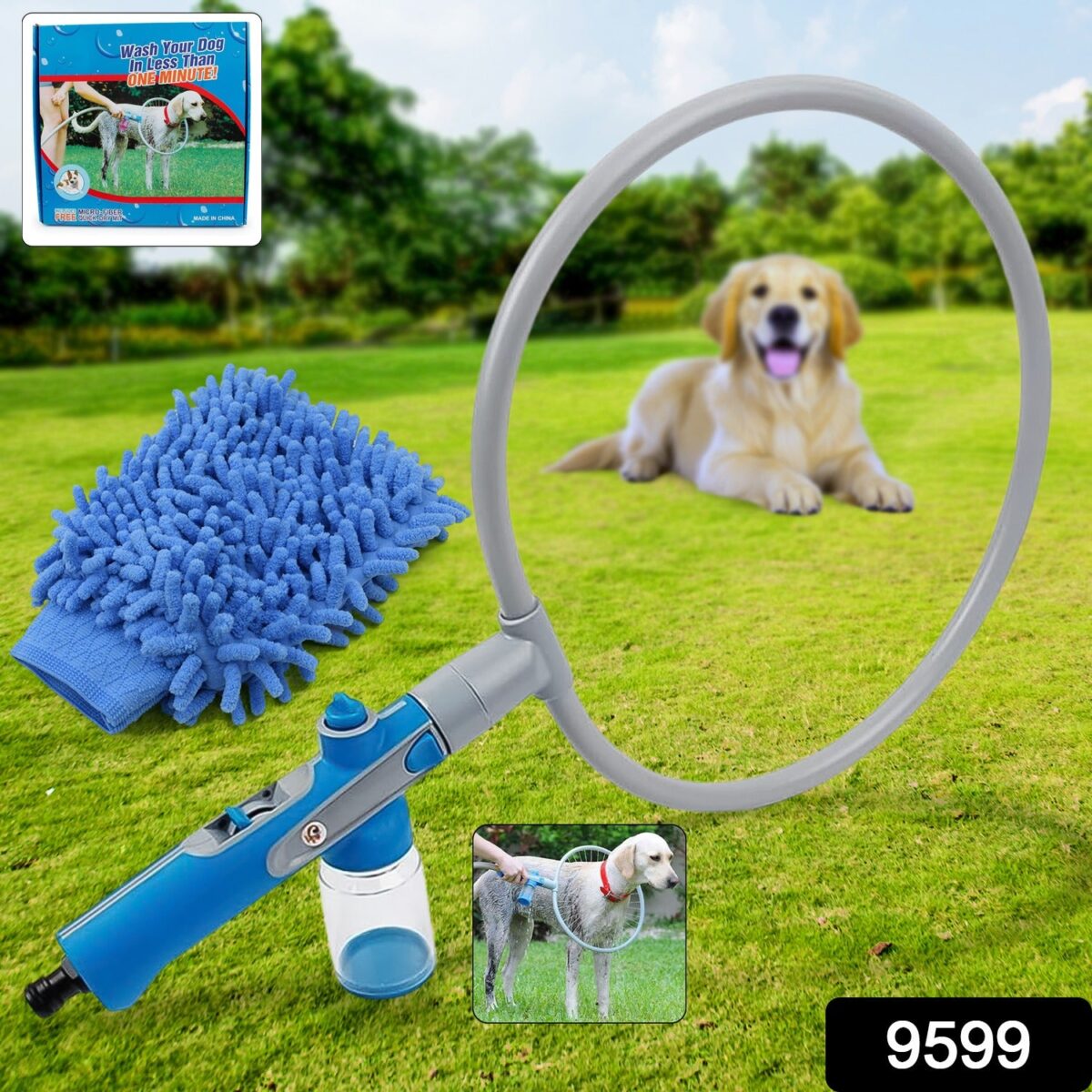 Pet Shower Sprayer, Cat Dog Grooming Bath Massager, With Microfiber Glove (1 Set) - Image 2