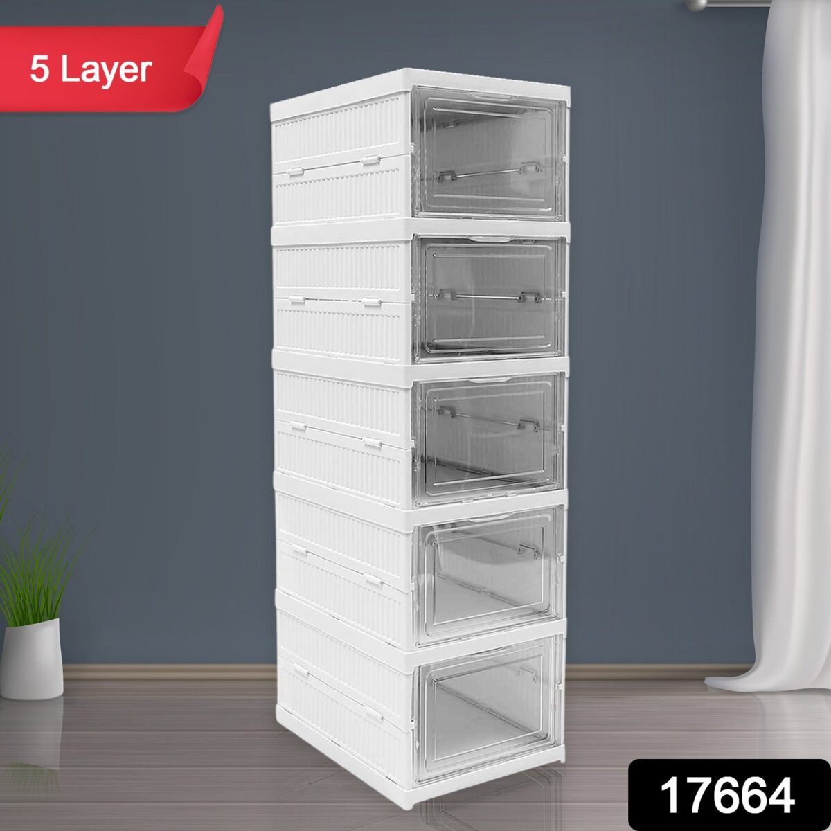 5-Layer Stackable Utility Cart â€“ Foldable Storage Organizer for Clothes & Home (1 Pc) - Image 2