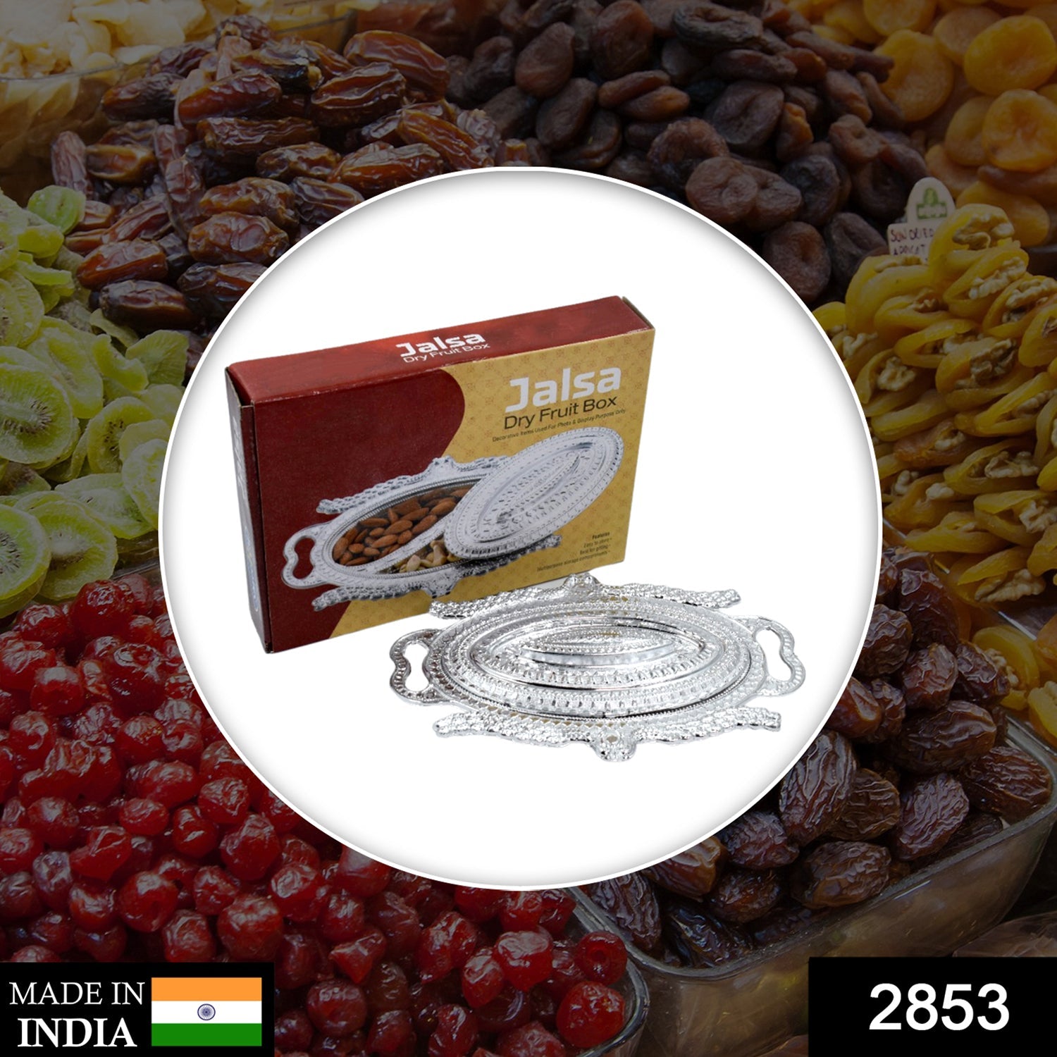 2853.jpg Plastic Peacock Dry Fruit Silver Finish Serving Tray - Image 2