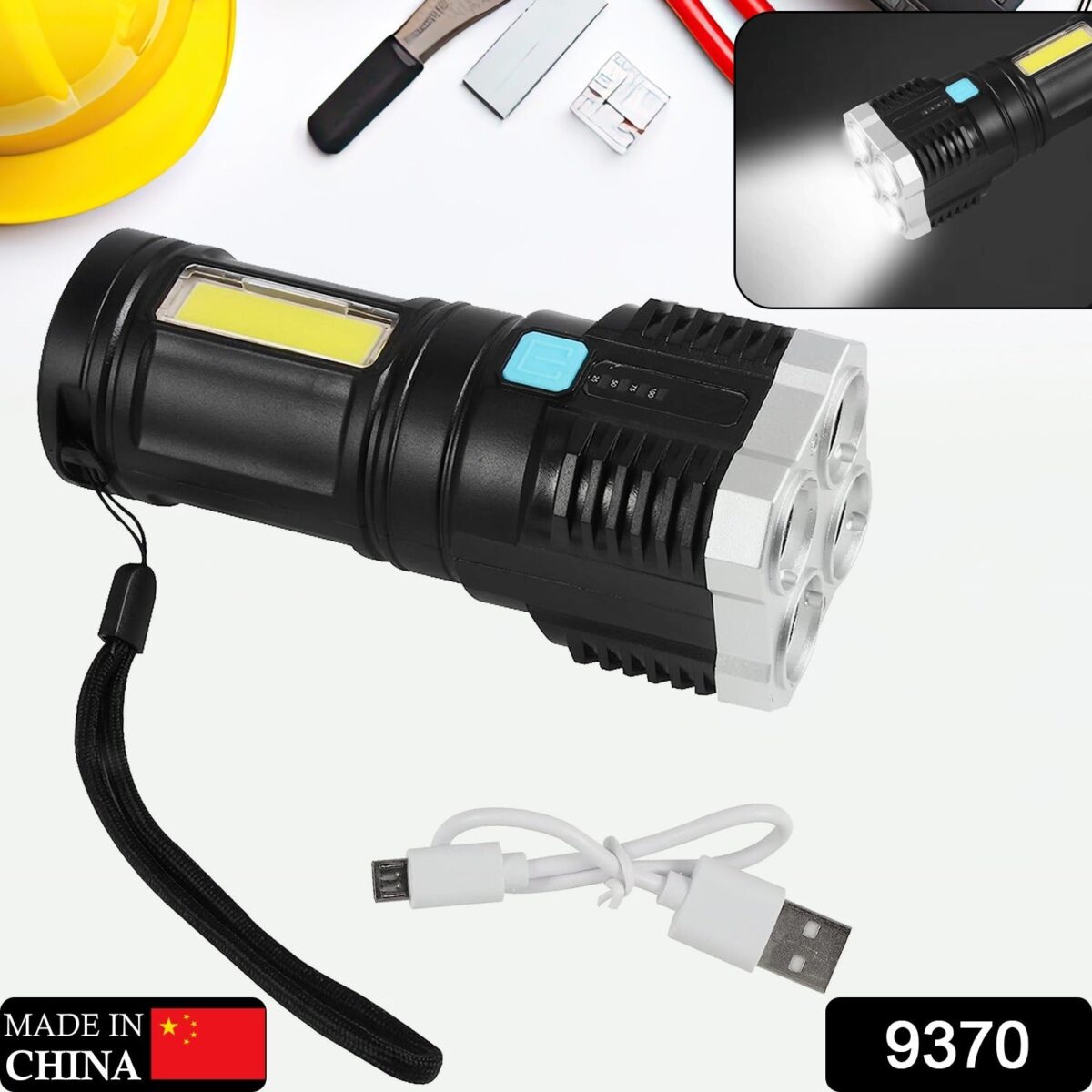 Multifunctional Strong 4 LED Torch Light, Portable Rechargeable Flashlight Long Distance Beam Range 800 Lumens COB Light 4 Mode Emergency for Hiking, Walking, Camping (4 LED Torch) - Image 2