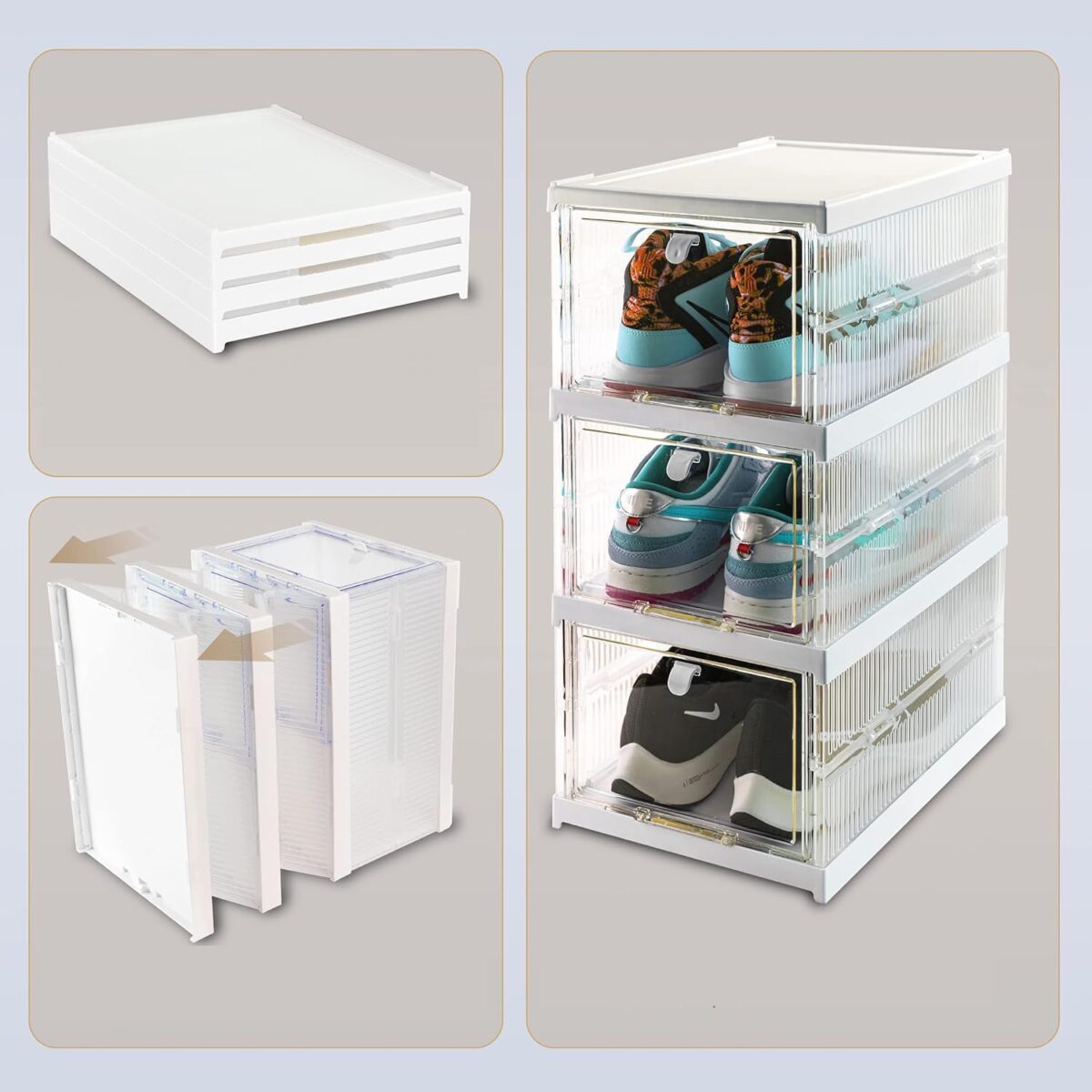 Stackable Multifunctional Storage, for Clothes Foldable Drawer Shelf Basket Utility Cart Rack Storage Organizer Cart for Kitchen, Pantry Closet, Bedroom, Bathroom, Laundry (3 Layer / 1 Pc) - Image 5