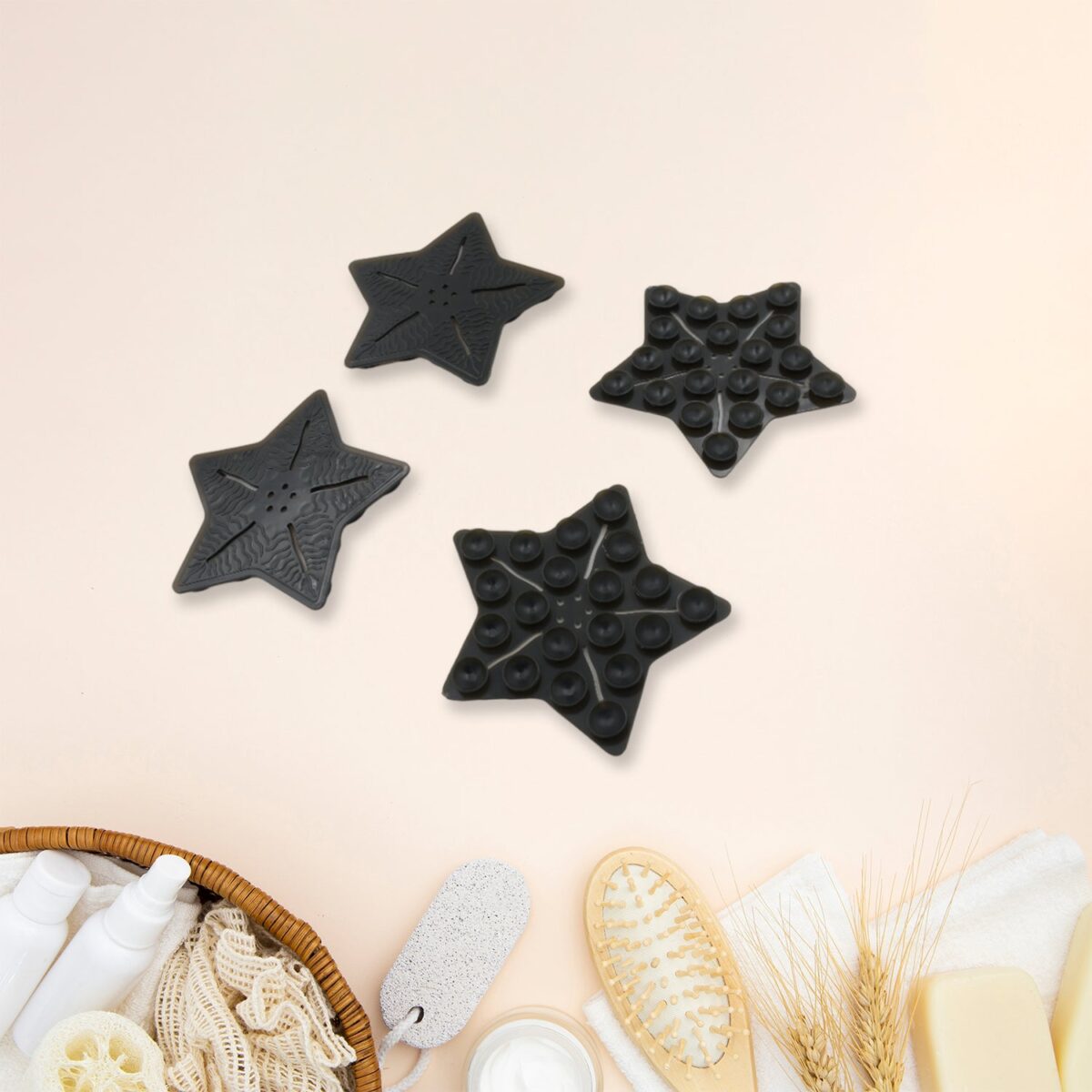 Mini  Pvc Anti-Slip Bat Mat Non Slip Baby Bath Mats, Mini Child Safety Anti Slip Shower Mats Star Shaped for Kids (4 pc Set) - Image 1
