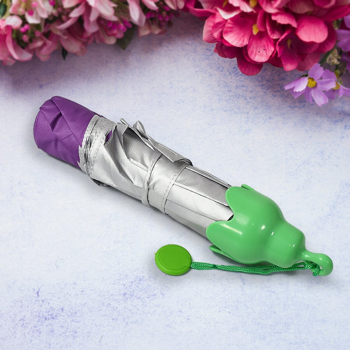 Vegetable shaped Folding Umbrella, Plastic Case Creative Fashion Folding Mini Sun Shade Rain Umbrella, Unique Umbrella, Sun & UV Protection, Cute Design (1 Pc) - Image 4