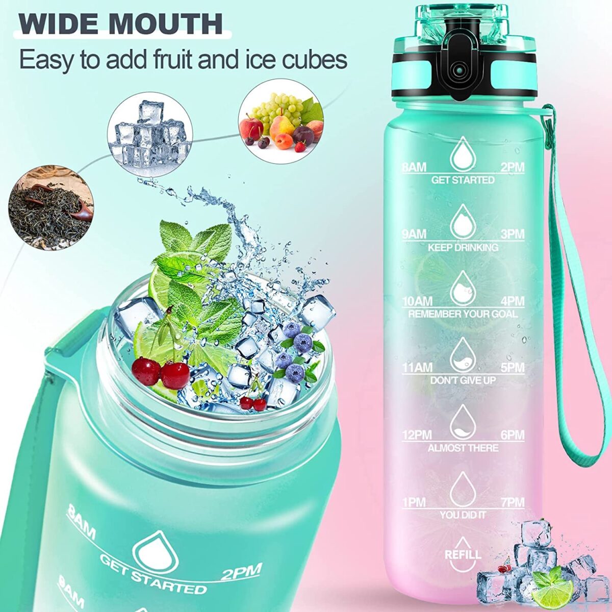 Motivational Water Bottle with Straw & Time Marker - Leakproof Tritan Portable Gym Bottle for Sports, Hiking & Camping - Image 2