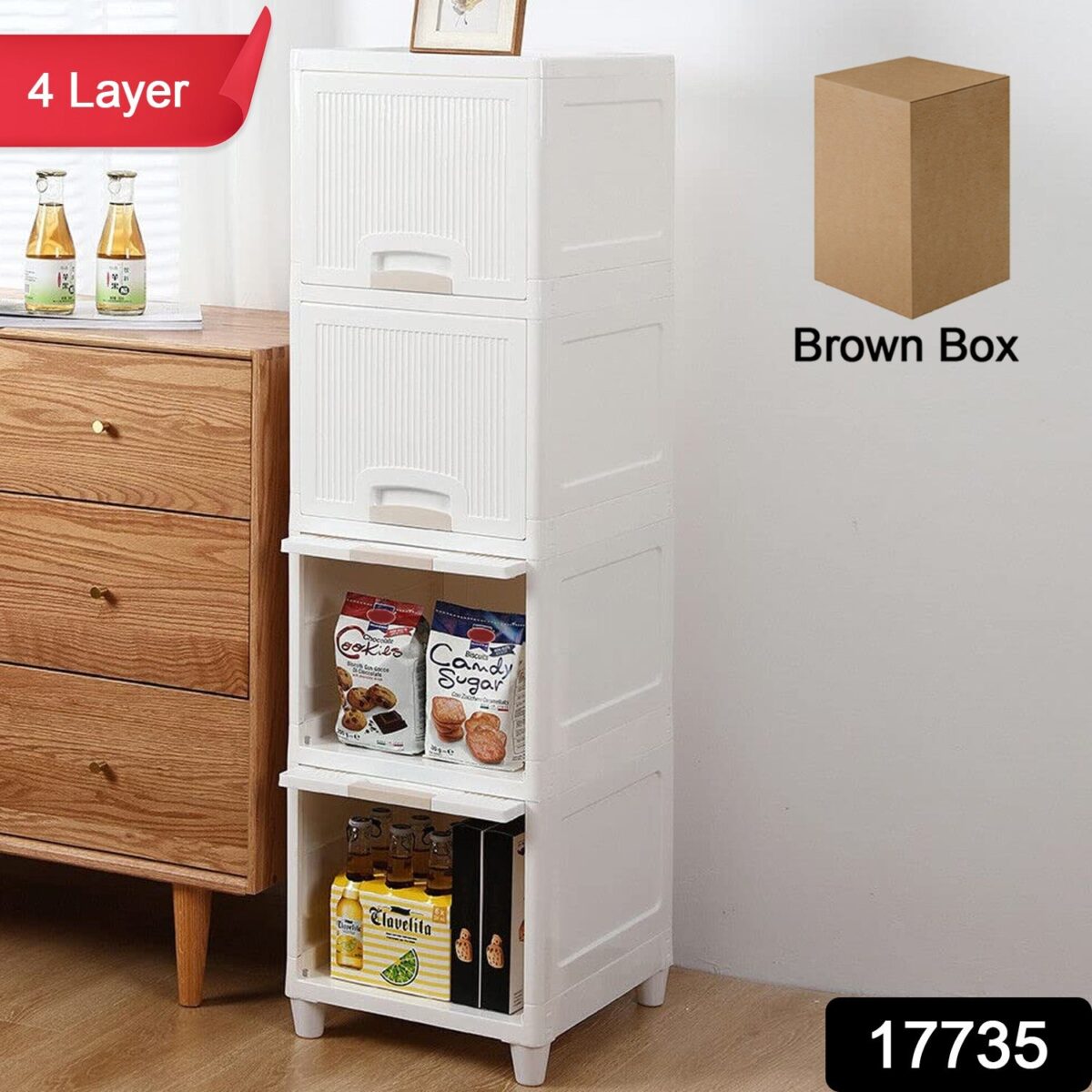 Multipurpose Storage Cabinet, Storage Solutions plastic drawers || Multi Layer Wardrobe Storage Drawers || Foldable Multipurpose Drawer Units For Kitchen, Bathroom, Bedroom, Cloth (4 Layer) - Image 2