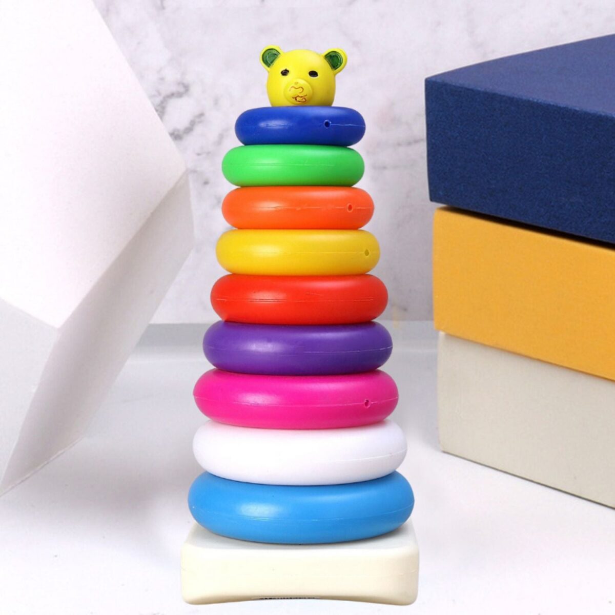 Plastic Baby Kids Teddy Stacking Ring Jumbo Stack Up Educational Toy 9pc - Image 1