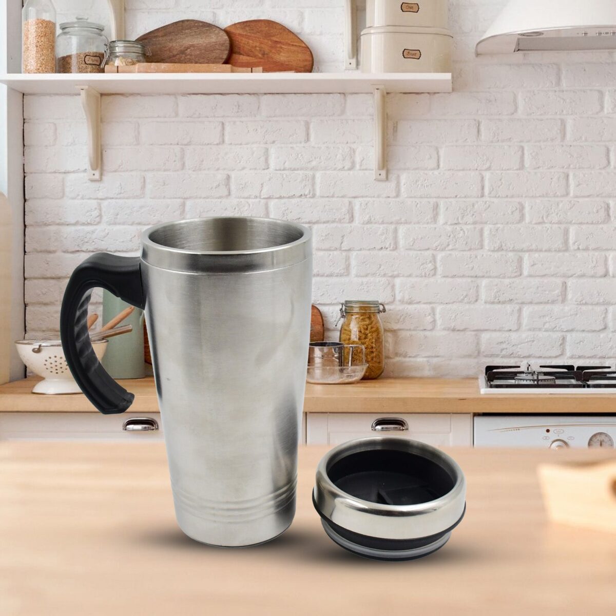 Stainless Steel Coffee Mug (1 Pc / With lid & Handle) - Image 1
