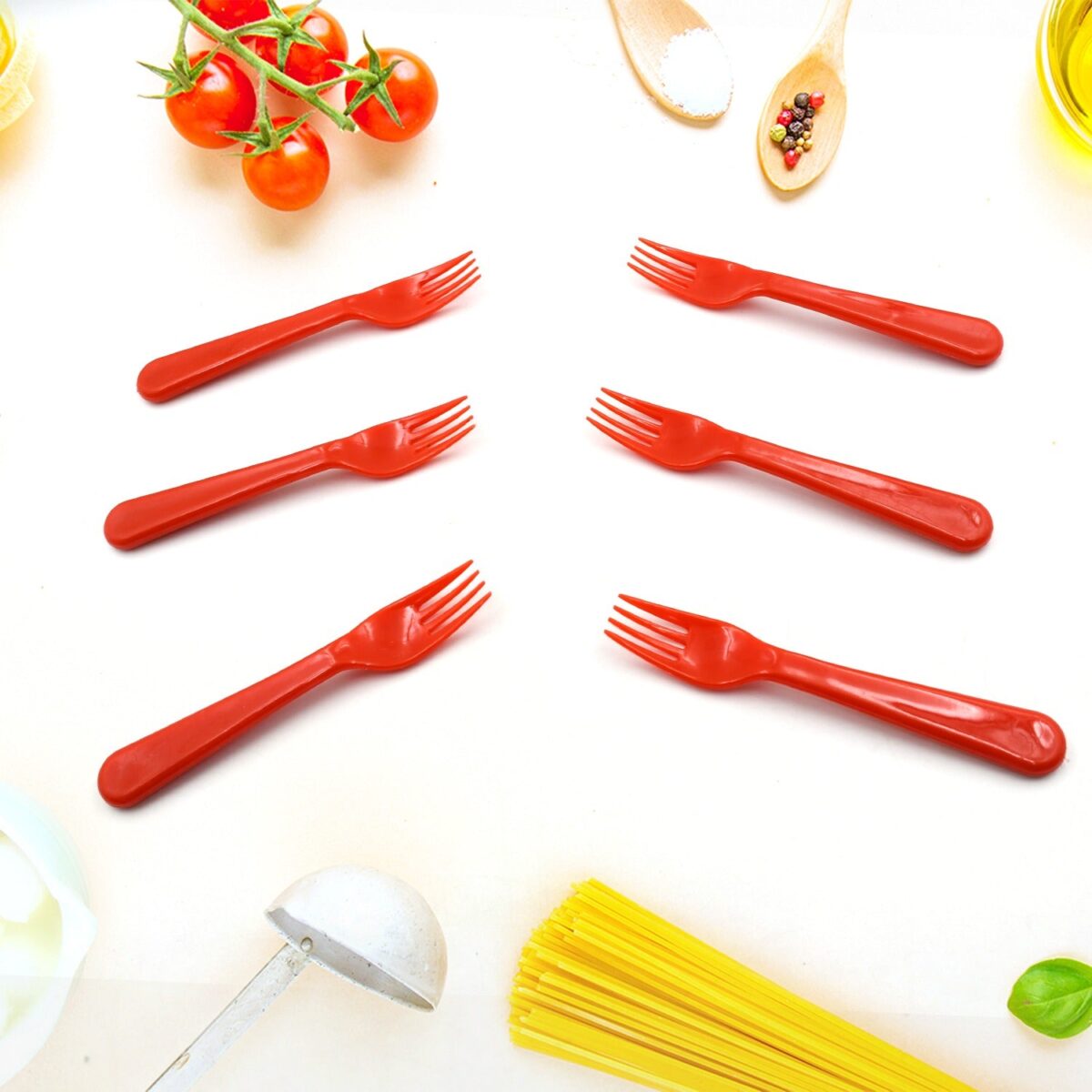 Plastic Fork Spoon, Fork Spoon Set, Fruit Fork Spoon Set | Baby Fork Spoon/Vegetable Fork Spoon, Plastic Salad Spoon, Dessert Spoon (6pc set) - Image 7