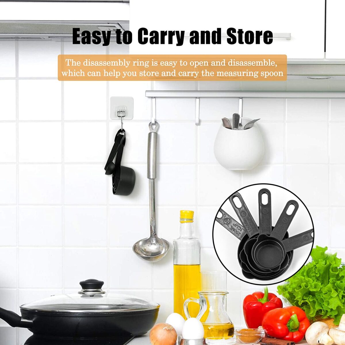 Plastic Measuring Cups and Spoons (11 Pcs, Black) With butterfly shape Holder - Image 6