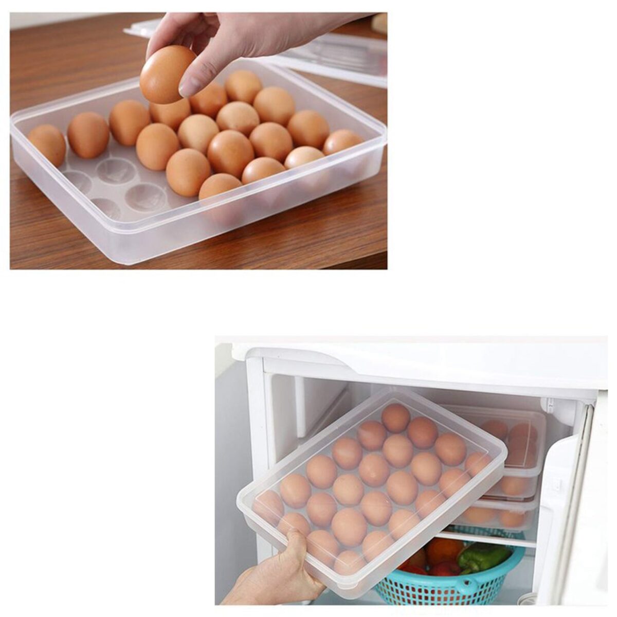 24 Grids Plastic Egg Box Container Holder Tray for Fridge with Lid for 2 Dozen Egg Tray - Image 7