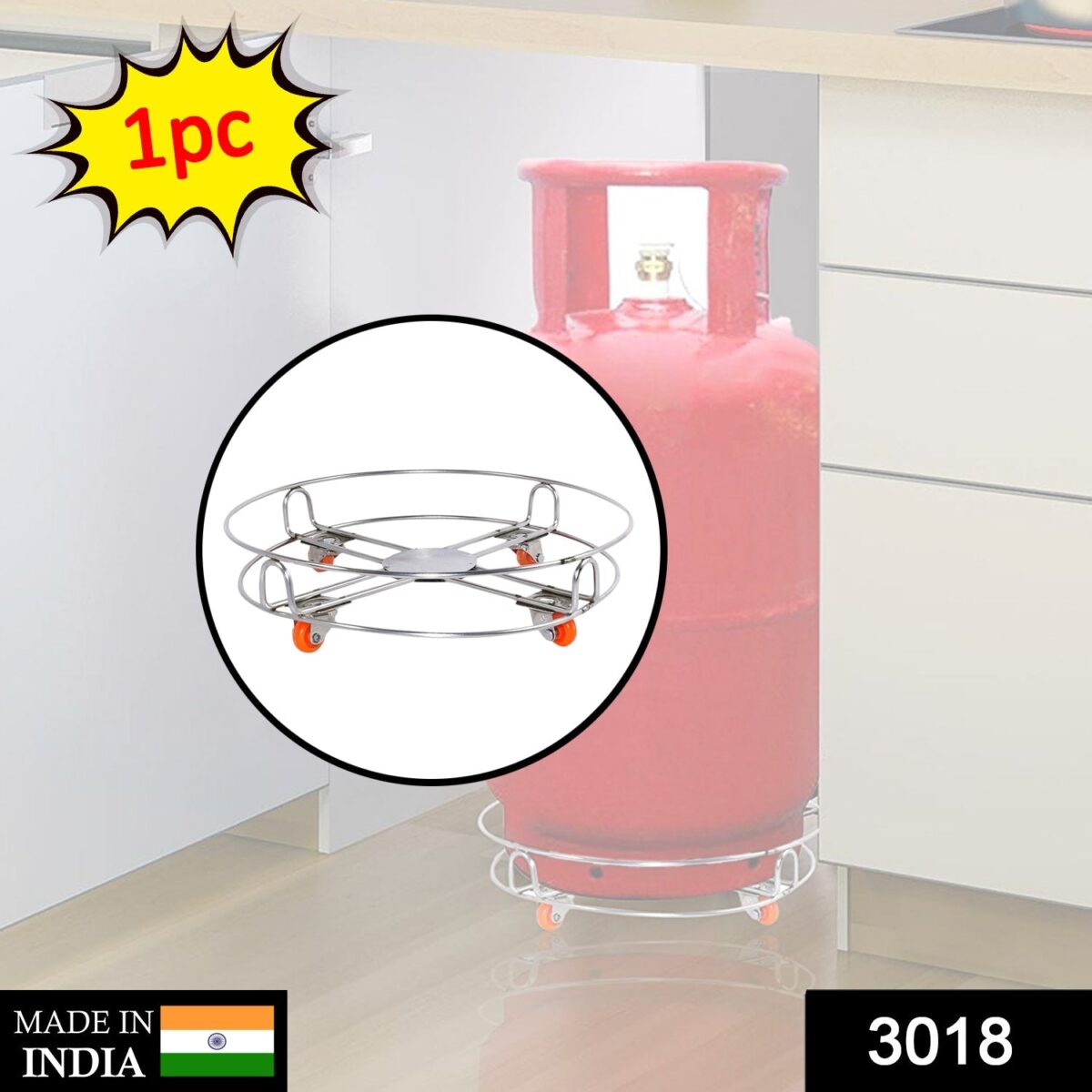 Stainless Steel Gas Cylinder Trolley with Wheels LPG Cylinder Roller Stand Movable Trolley - Image 2