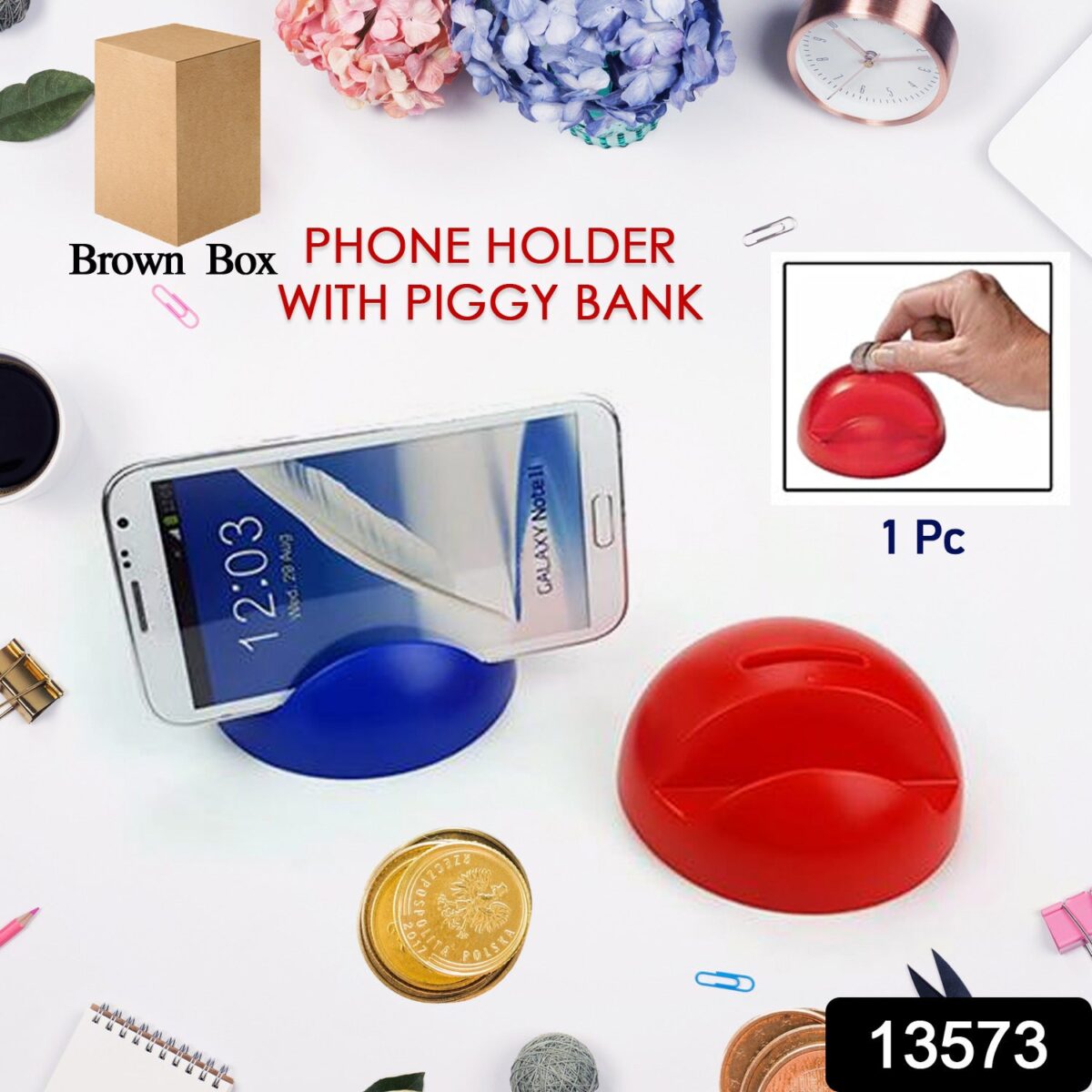 2in1 ABS Plastic Phone Holder Phone Stand With Coin Bank (1 Pc) - Image 2