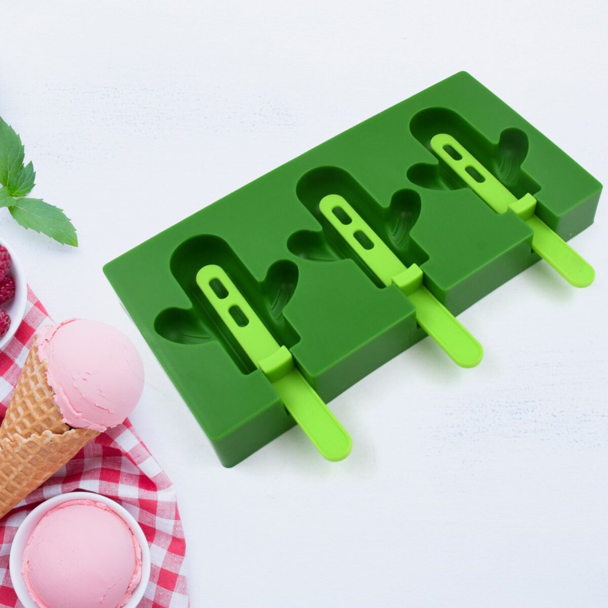 Ice Cream Mould sicle Mold, Cactus Shape Ice  Molds Homemade sicle for DIY Ice sicle, 3-Cavity Summer Food Kitchen Tools (1 Pc) - Image 6