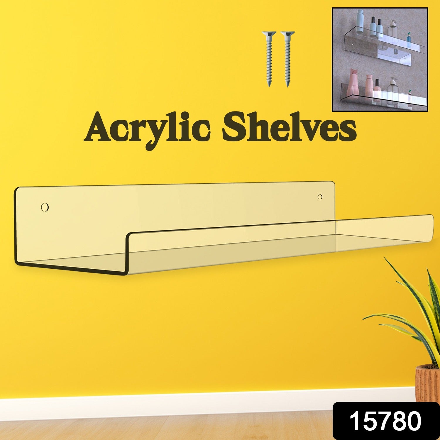387cb5c7-af4c-4266-bdc1-dac93564d2b0.jpg Acrylic Shelves, Clear Shelves Wall Mounted (38Ãâ11 Cm / 1 pc / With 2 Screw) - Image 2