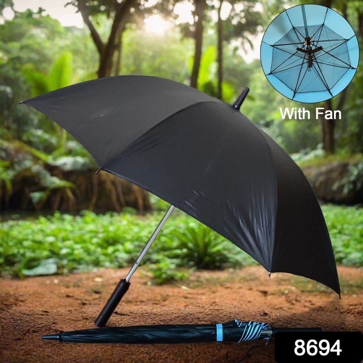 Sun Umbrella With Inside Fan & Power Bank Umbrellas For Summer (1 Pc) - Image 1