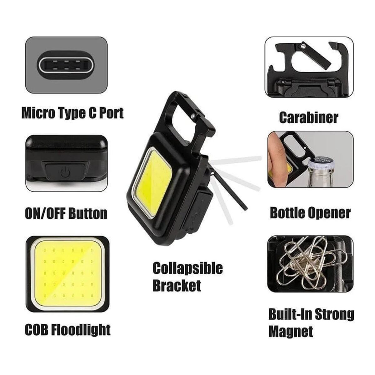 Mini Rechargeable Keychain Flashlight - 4 Light Modes with Folding Bracket & Magnetic Base - Image 1