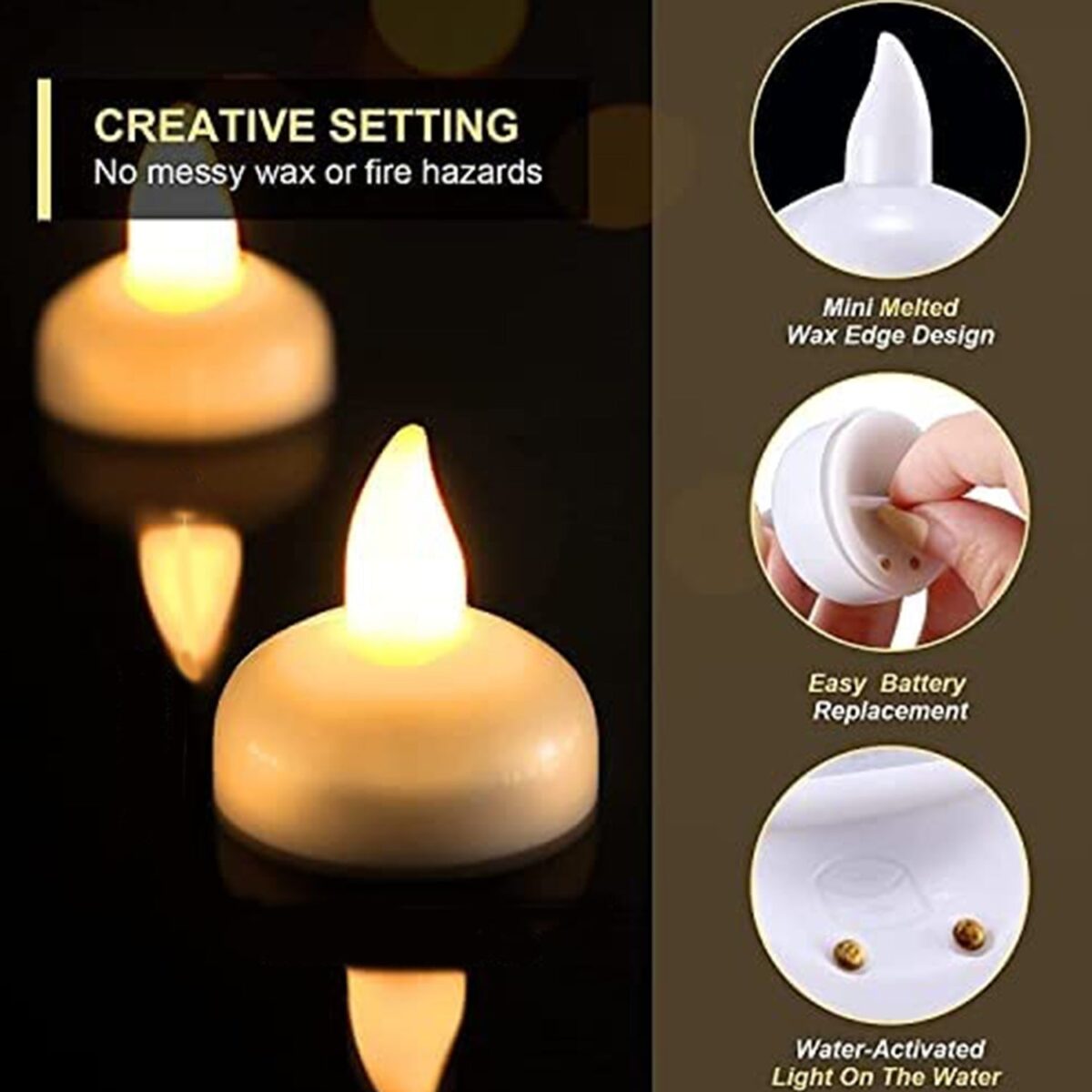 Set of 12 Flameless Floating Candles Battery Operated Tea Lights Tealight Candle - Decorative, Wedding.( Diya , Divo , Diva , Deepak , Jyoti ,) - Image 8