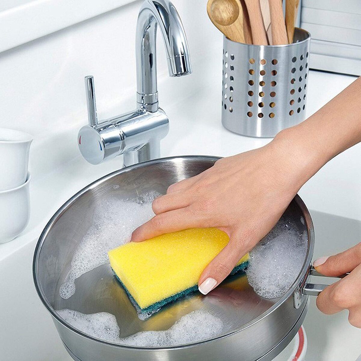 Scrub Sponge 2 in 1 Pad for Kitchen, Sink, Bathroom Cleaning Scrubber - Image 4