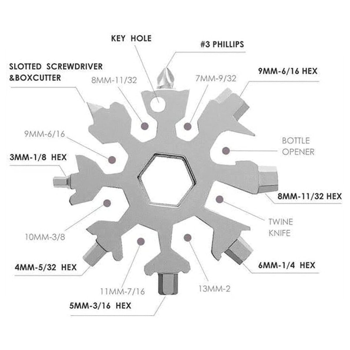 Durable & Portable 18 in 1 Snowflake Multi-Tool, Snowflake Bottle Opener Flat Phillips Screwdriver Kit Wrench - Image 4