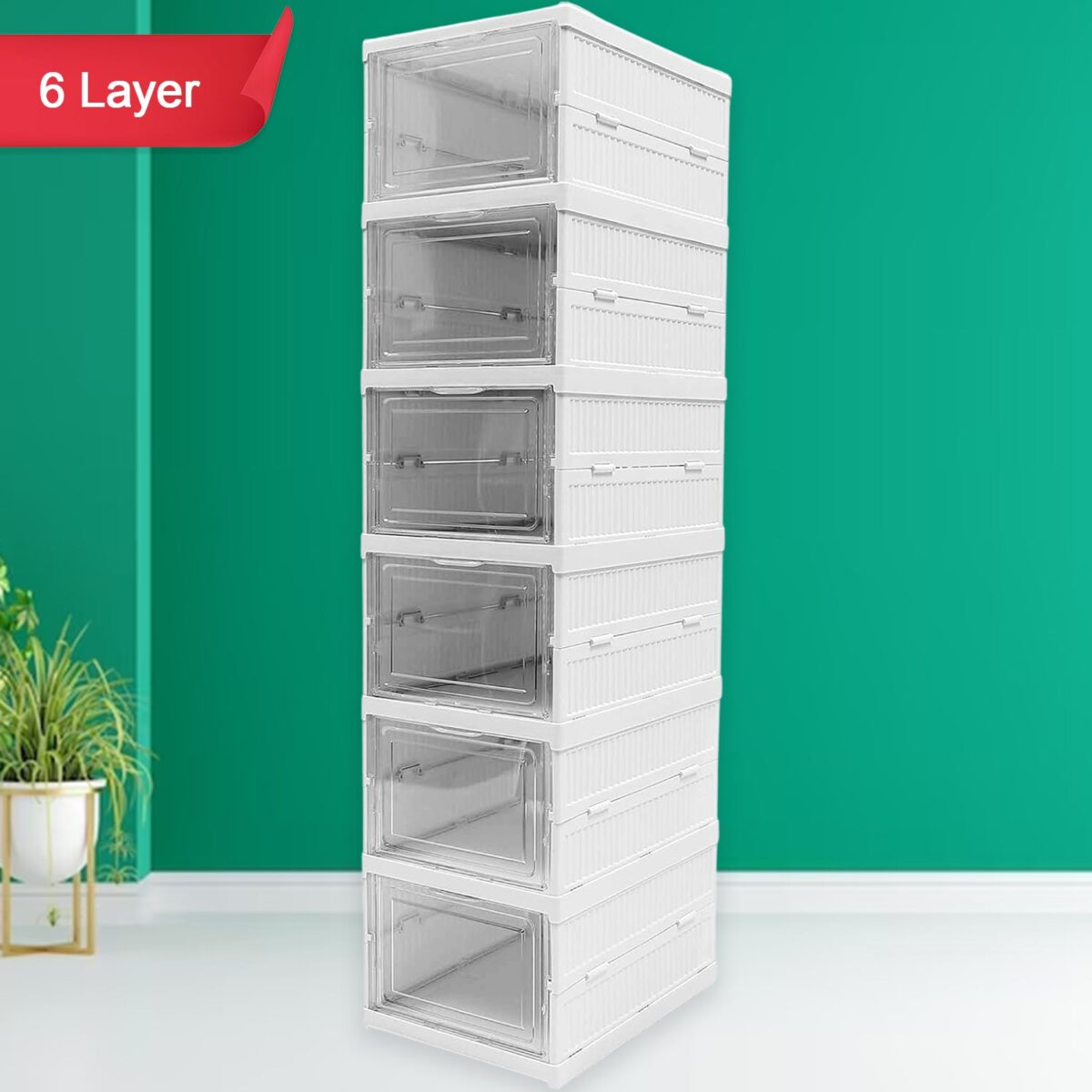 6-Layer Stackable Foldable Storage Organizer Cart for Clothes, Kitchen, Closet & Bathroom - Image 3