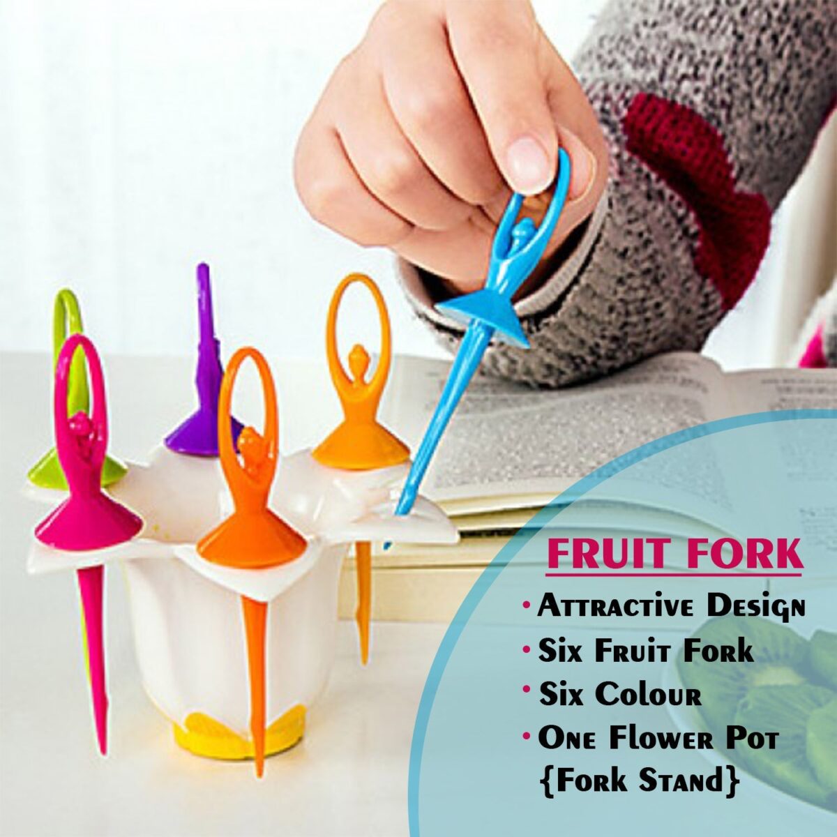 Dancing Doll Fruit Fork Cutlery Set with Stand Set of 6. - Image 3