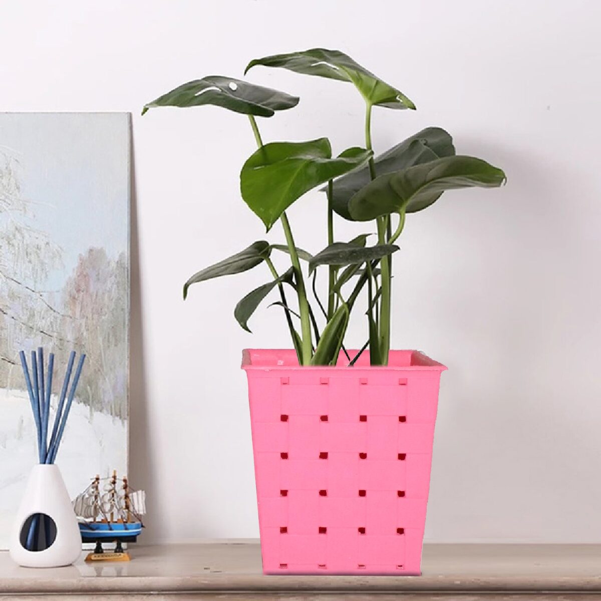 Square Single Plant Railing Dotted Planters - Image 1