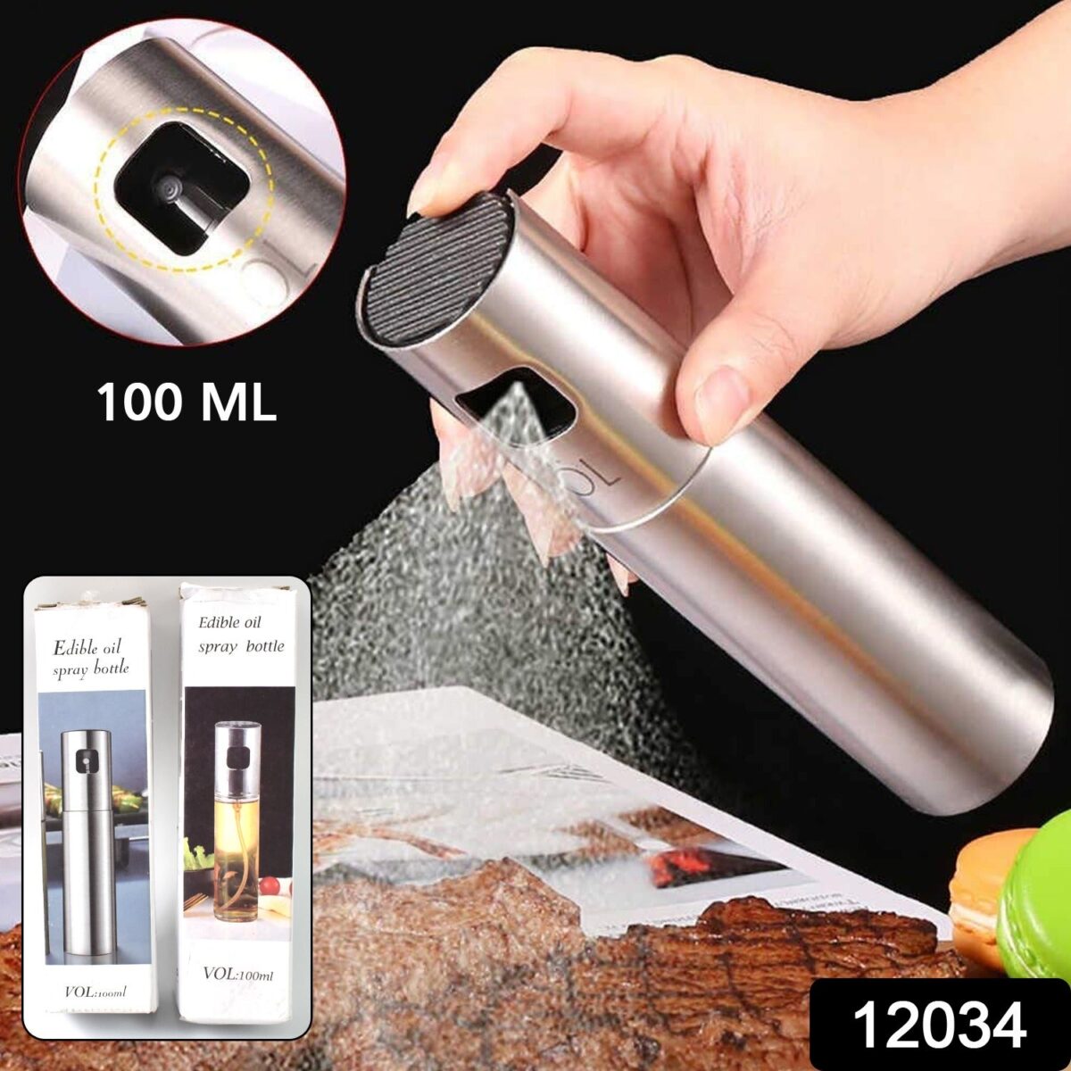 Oil Spray Bottle for Dosa | Food Grade Stainless Steel Glass Oil Spray Bottle (100 ML) - Image 2