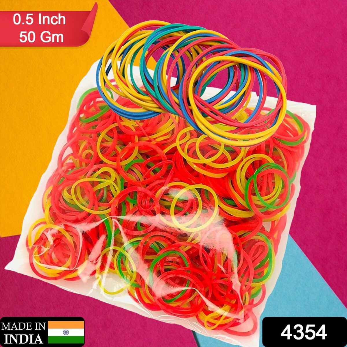 RUBBER BAND FOR OFFICE/HOME AND KITCHEN ACCESSORIES ITEM PRODUCTS, ELASTIC RUBBER BANDS, FLEXIBLE REUSABLE NYLON ELASTIC UNBREAKABLE, FOR STATIONERY, SCHOOL MULTICOLOR (0.5 Inch / 50 Gm), Hair accessories - Image 1