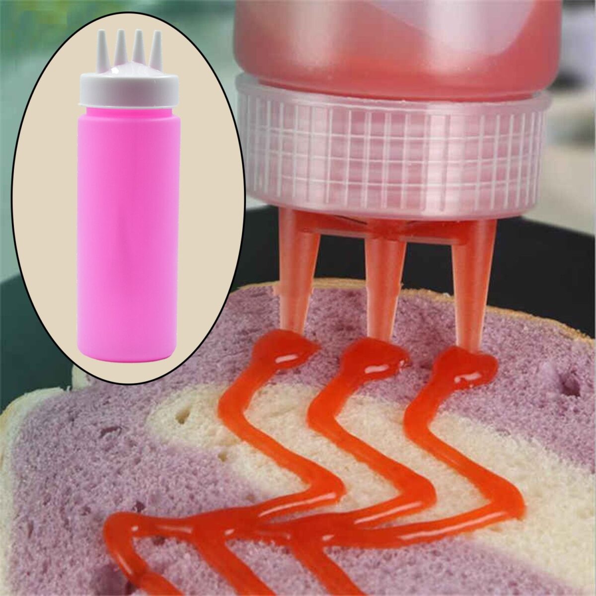 Plastic Bottles with 3 Nozzel for Sauce, Mayonnaise, Chocolate Syrup (Pack of 2Pc) - Image 6