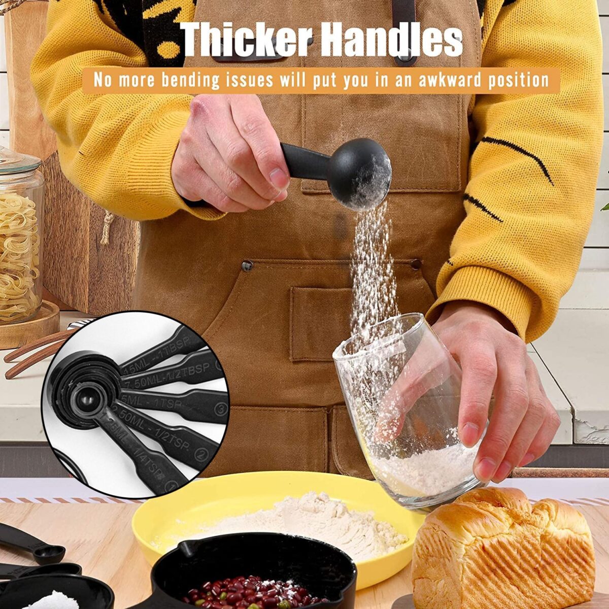 Plastic Measuring Cups and Spoons (11 Pcs, Black) With butterfly shape Holder - Image 3